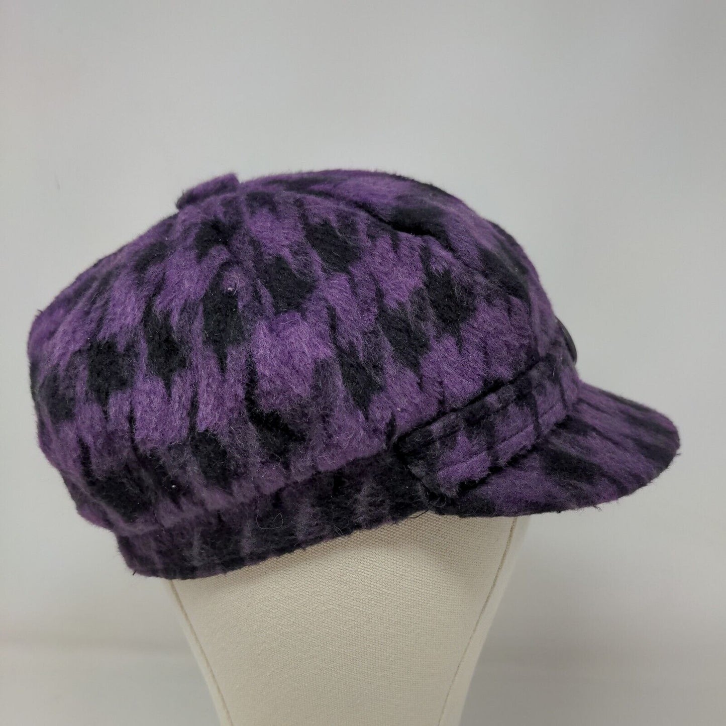 Unbranded Women's Knit Cadet Cap Purple Houndstooth Logo O Accent