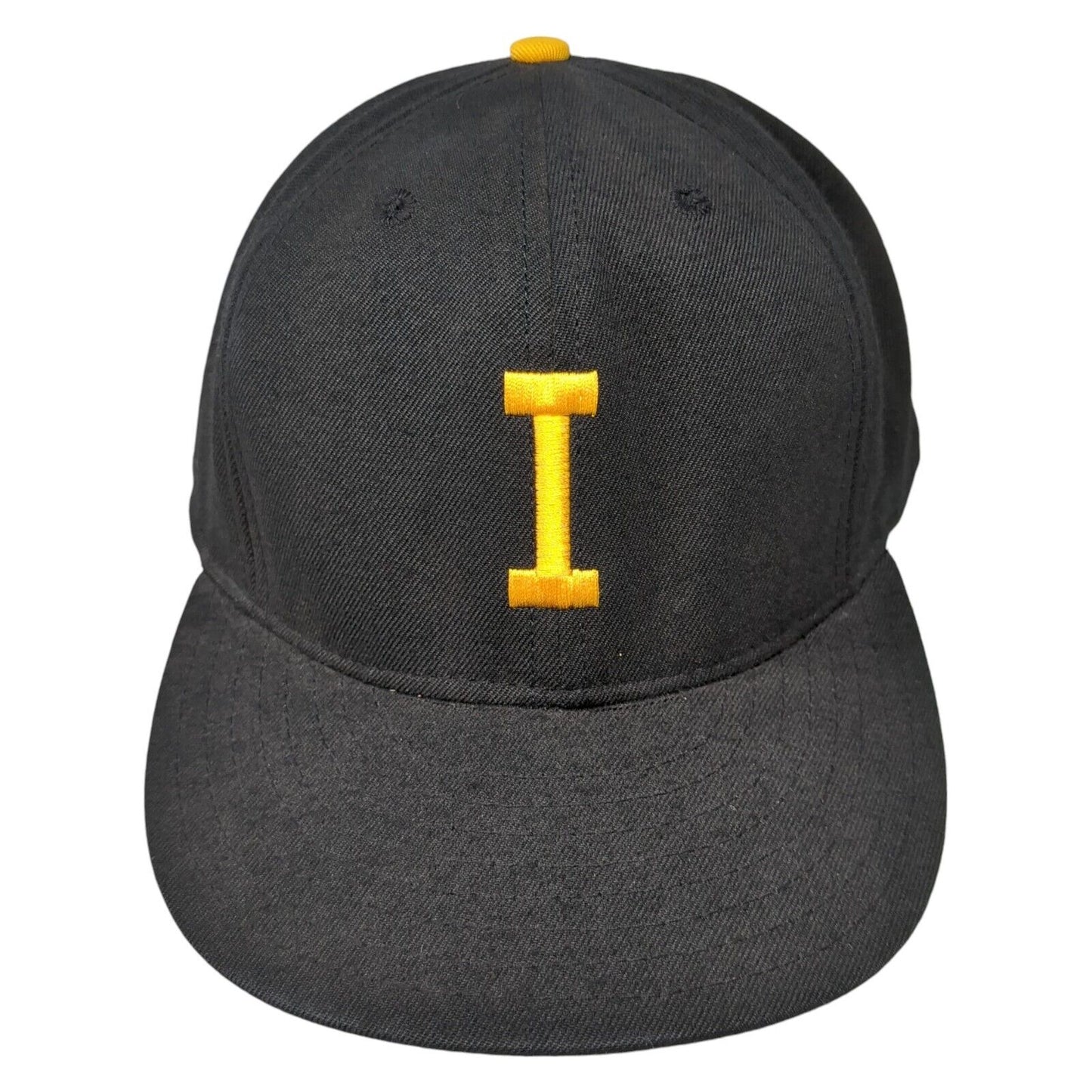 Letter I Fitted Hat Black 7 5/8 Embroidered Solid 6 Panel Vent Holes