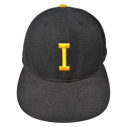 Letter I Fitted Hat Black 7 5/8 Embroidered Solid 6 Panel Vent Holes