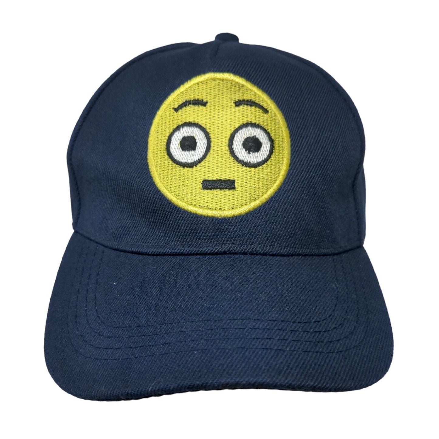 Emoji Flushed Face Snapback Hat Blue One Size Adjustable Embroidered Emoticon
