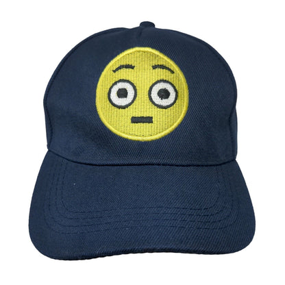 Emoji Flushed Face Snapback Hat Blue One Size Adjustable Embroidered Emoticon