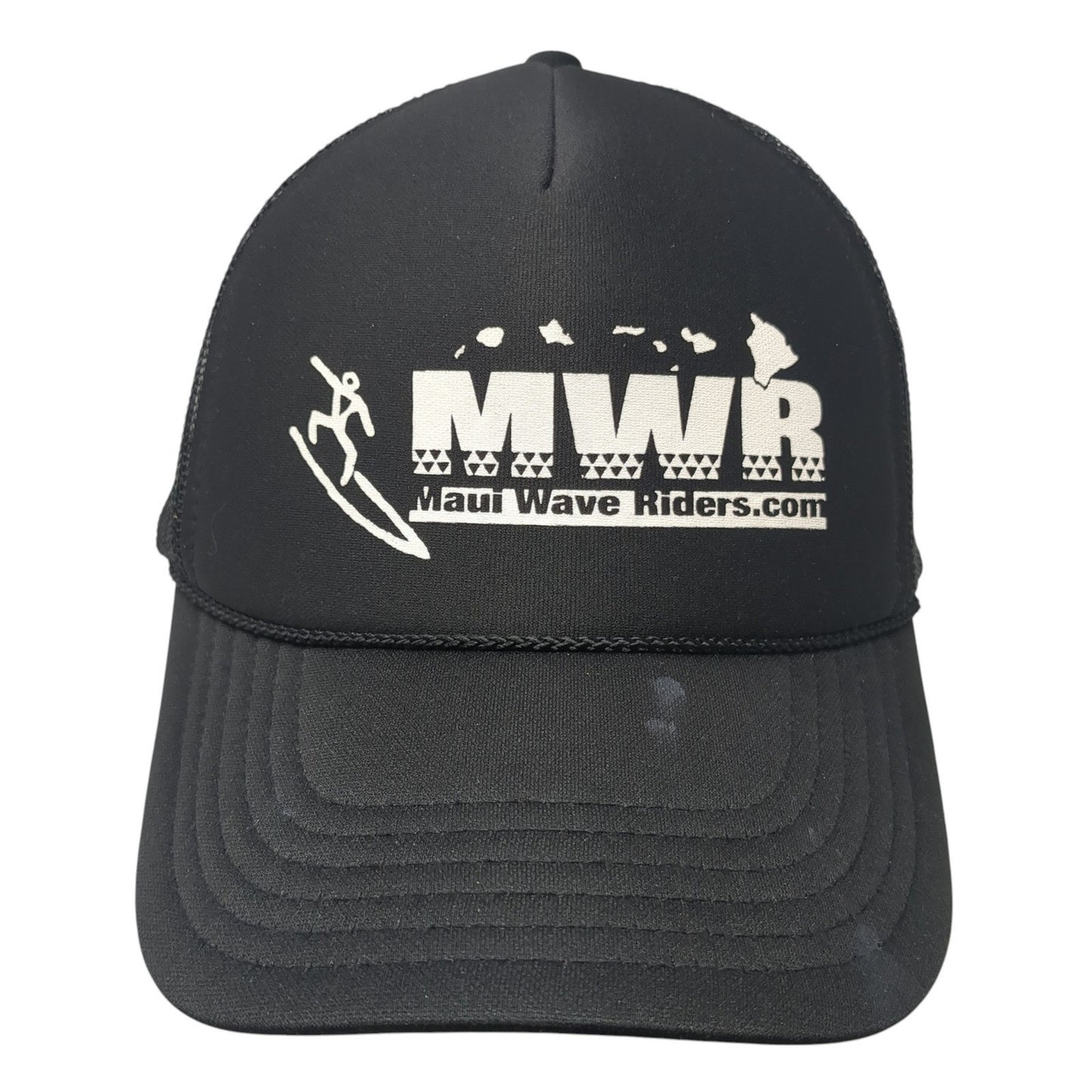 MWR Maui Wave Riders Snapback Trucker Hat Black One Size Mesh Back