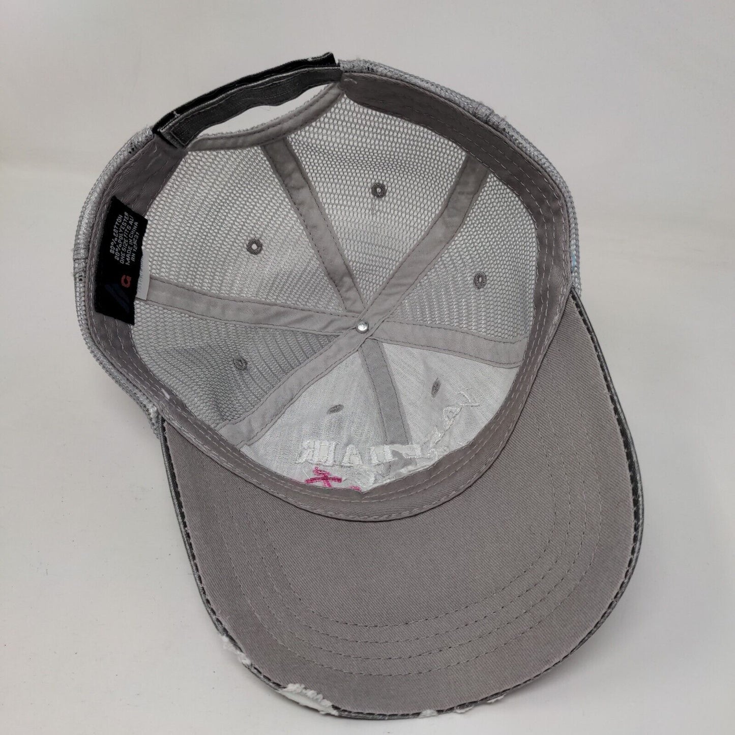 Lake Hair Don't Care Strapback Trucker Hat Gray OSFA Mesh Back Distressed