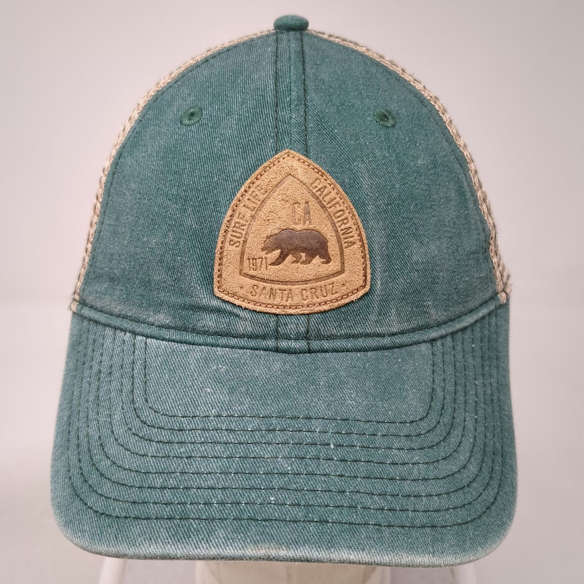Gear For Sports Trucker Hat Green Beige One Size Santa Cruz CA Bear Patch hat