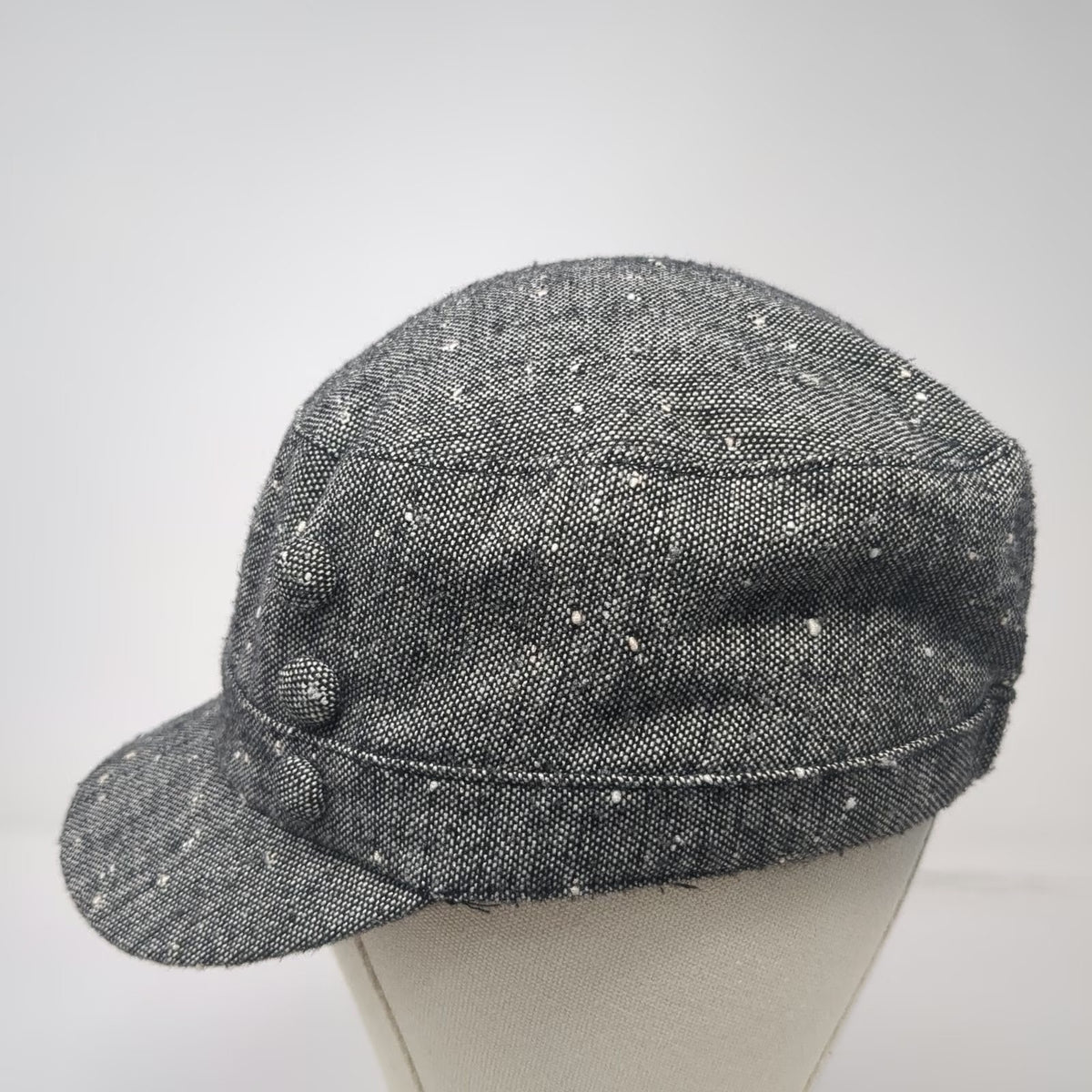 Payless Army Cap Gray One Size Wool Blend Speckled Decorative Buttons Hat