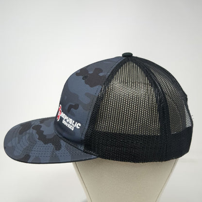 Quake City Caps Republic Services Trucker Hat Blue Camo One Size Mesh Snapback