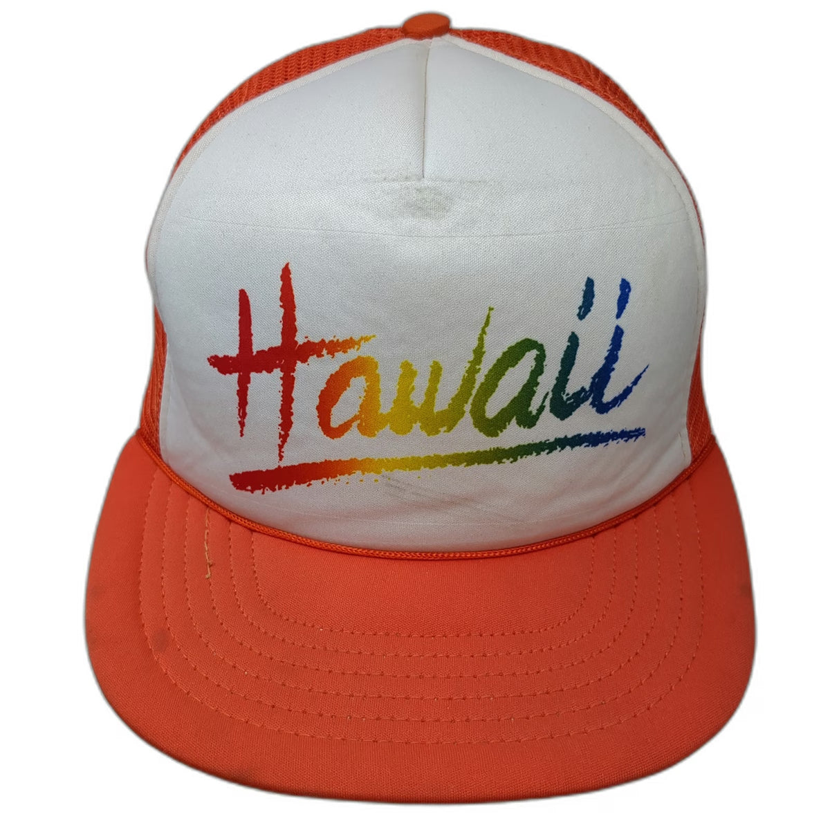 Hawaii Rainbow Script Trucker Hat Orange One Size Mesh Snapback Foam Taiwan ROC