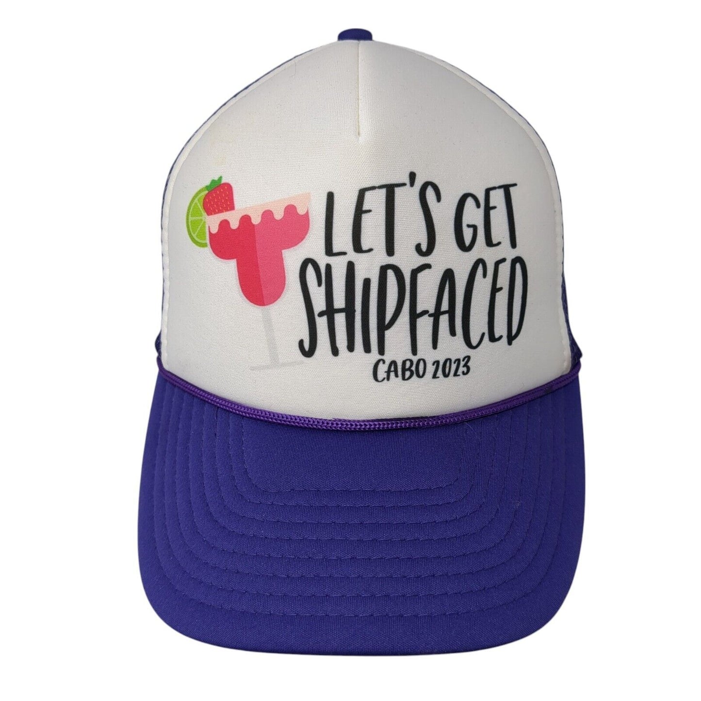 Let's Get Shipfaced Cabo 2023 Snapback Trucker Hat Purple OS Mesh Rope Nissin