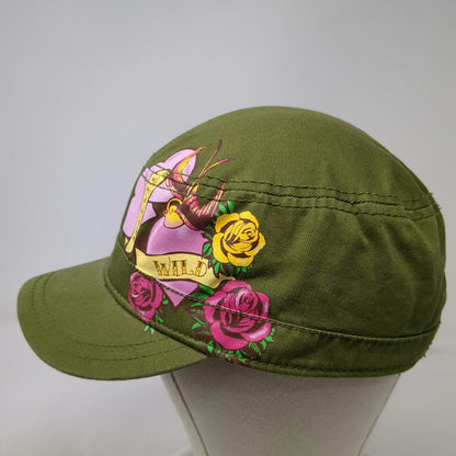 Army Cap Green One Size Forever Wild Tattoo Graphic Heart Rose Bird Cotton Hat