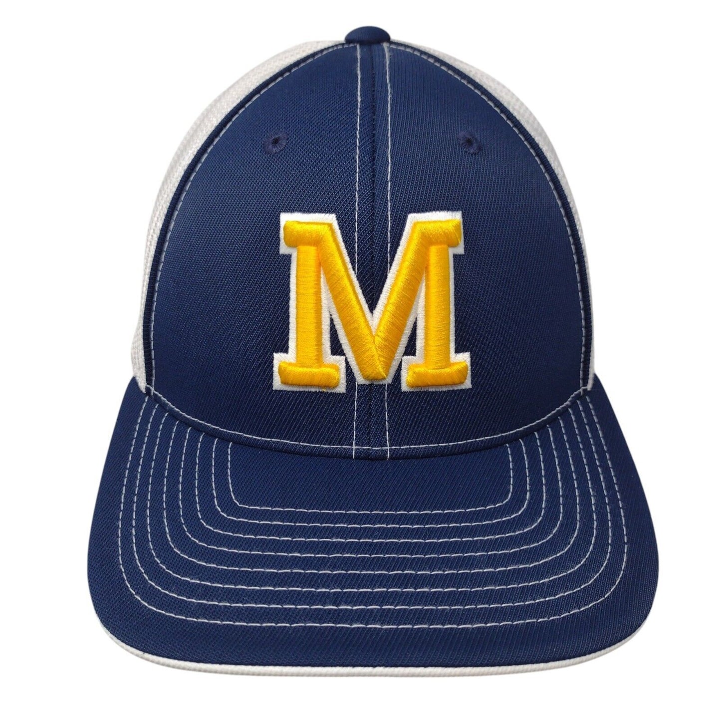 Letter M Fitted Trucker Hat Blue 6 7/8-7 3/8 Blue Embroidered Pacific Headwear