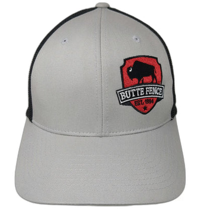 Port Authority Baseball Cap Gray M Fitted Flexfit Mesh Butte Fence Bison Logo