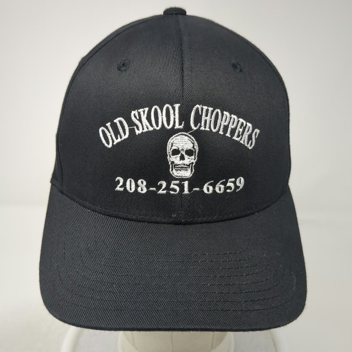 Port Authority Baseball Cap Black M Old Skool Choppers Skull Flexfit Hat 208 ID