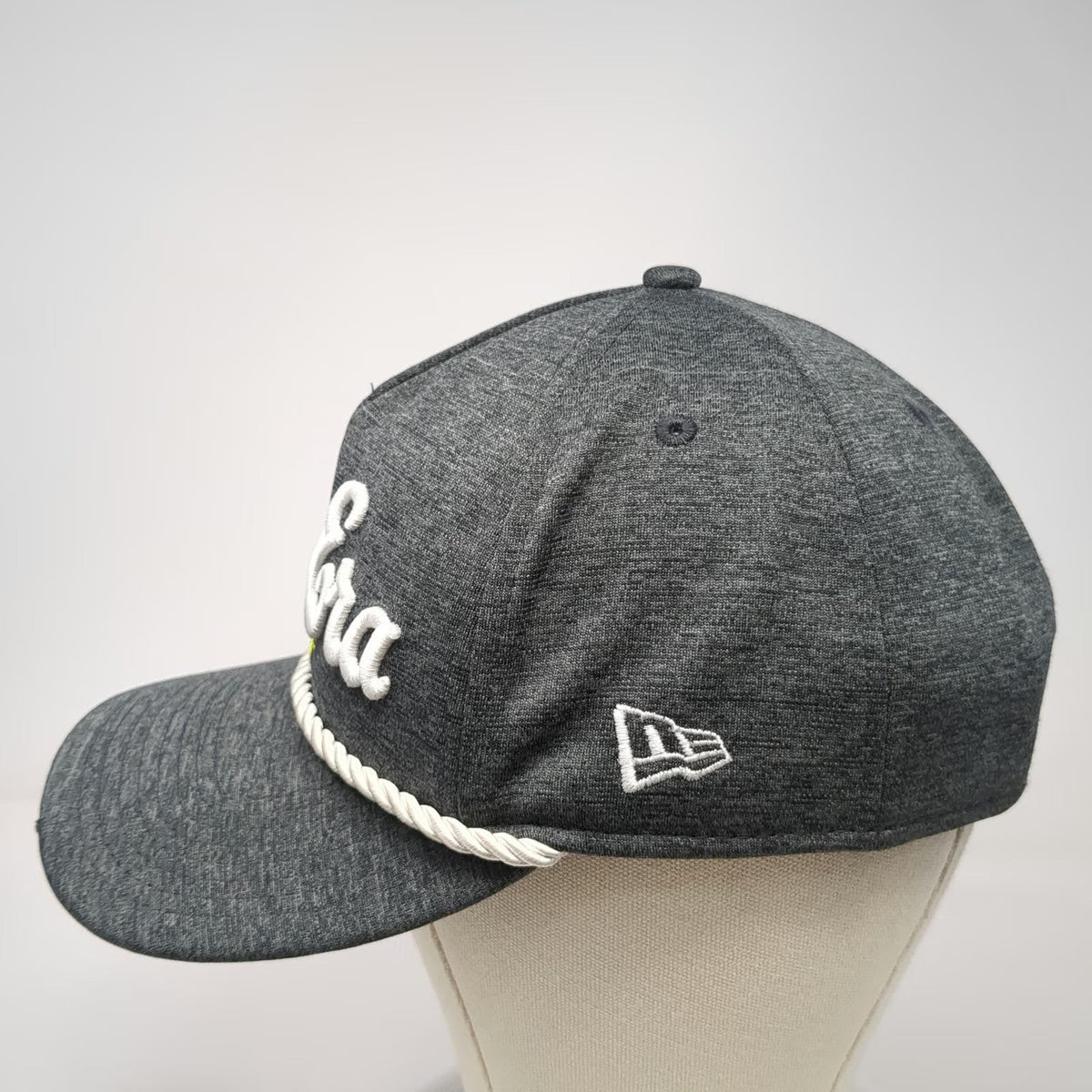 New Era 5 Panel Gray One Size Snapback Hat Golf Rope Performance Script Logo