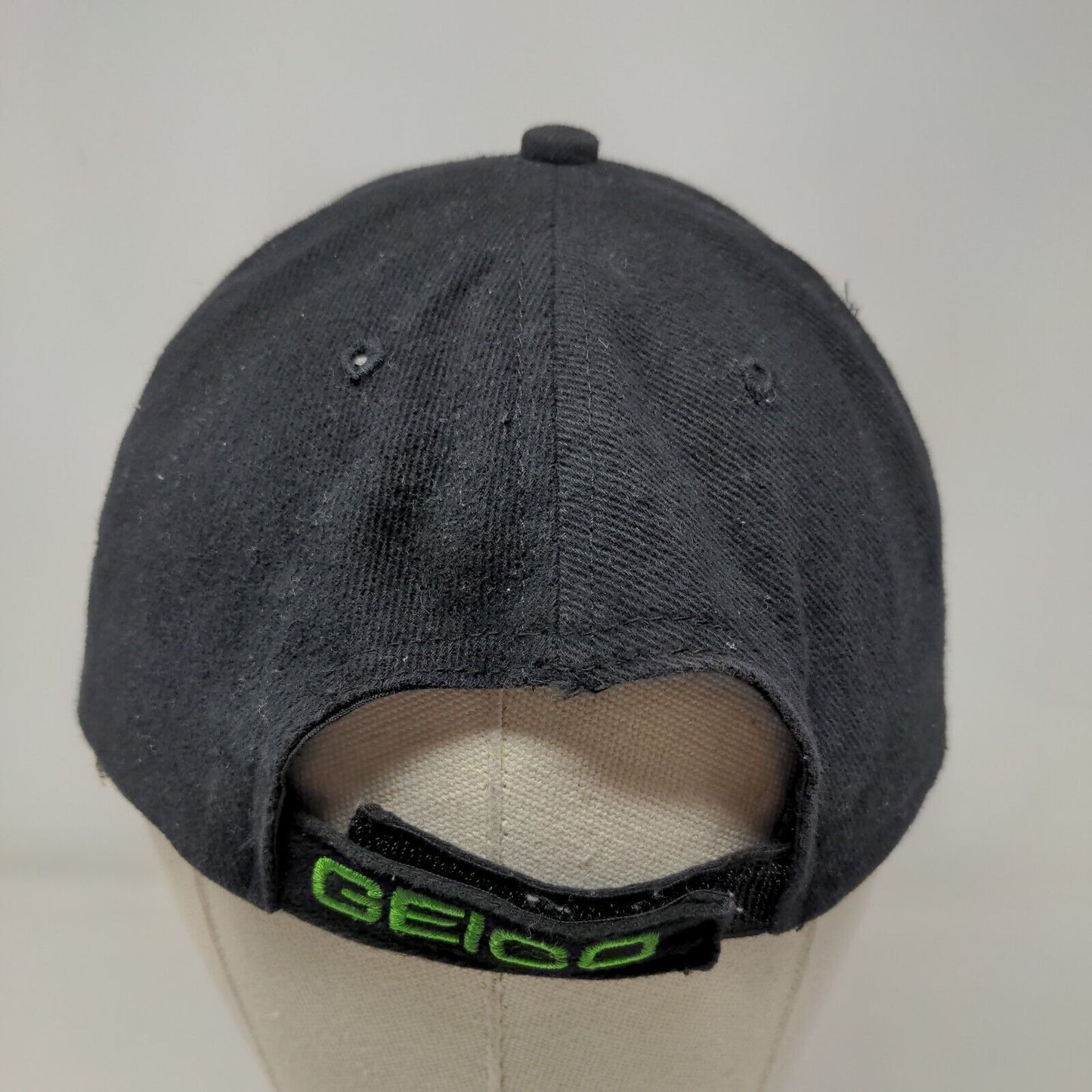 Geico Strapback Hat Black One Size Embroidered Adjustable Vent Holes