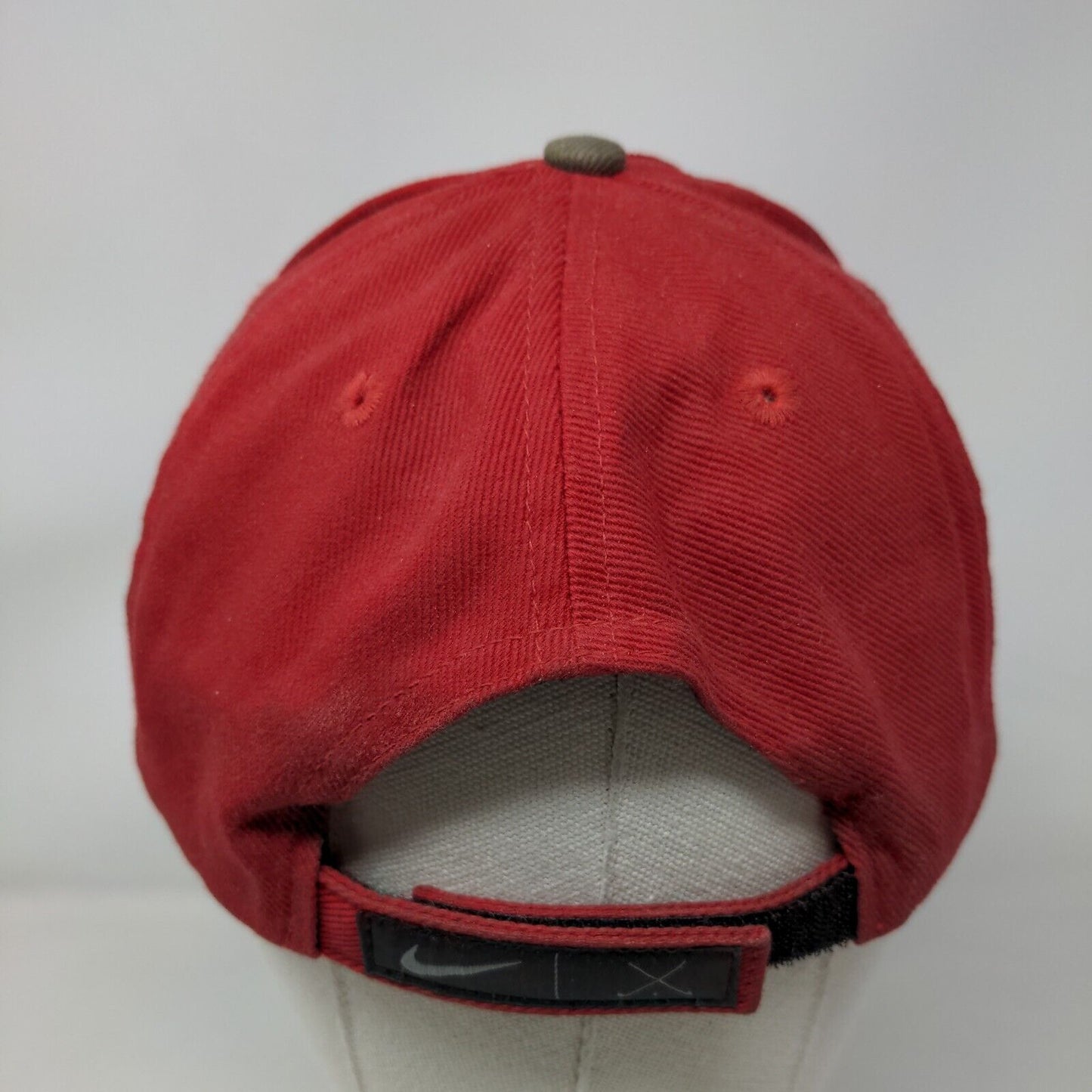 Nike Strapback Hat Red OSFA Emblem Embroidered Swoosh Vented Holes 6 Panel