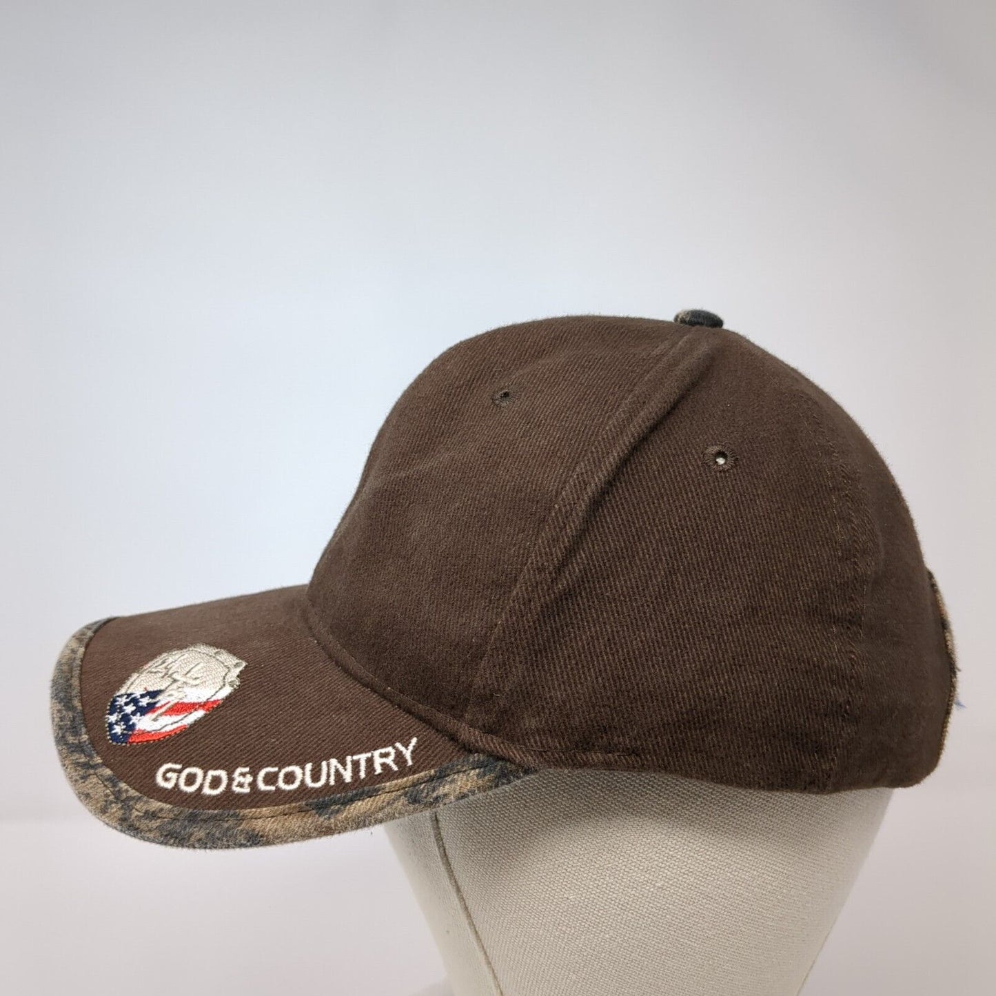 God & Country Strapback Hat Brown OSFA Adjustable Embroidered Freedom Rock Point