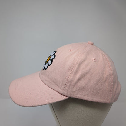 Smiley Sunflower Strapback Hat Pink One Size Adjustable Embroidered