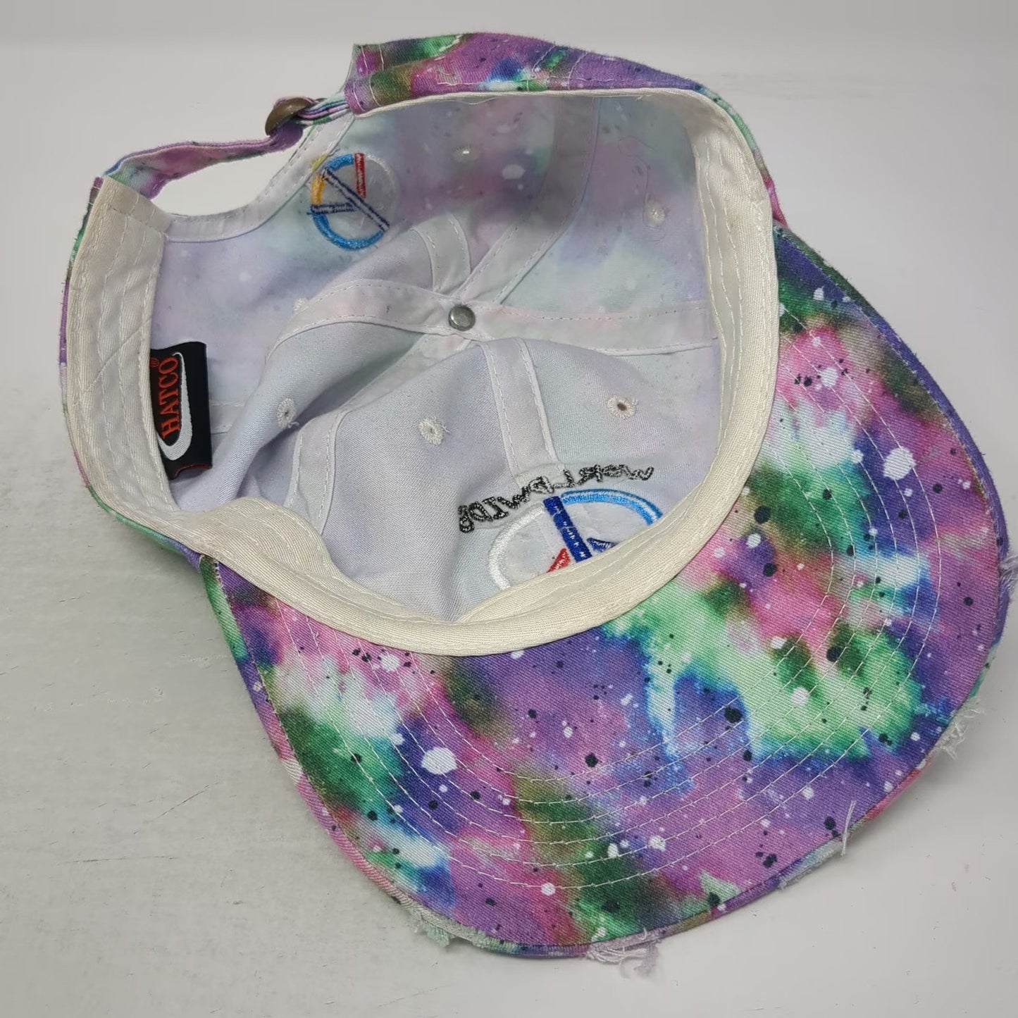 Hatco Baseball Cap Purple One Size Peace Sign Worldwide Tie Dye Slideback Hat