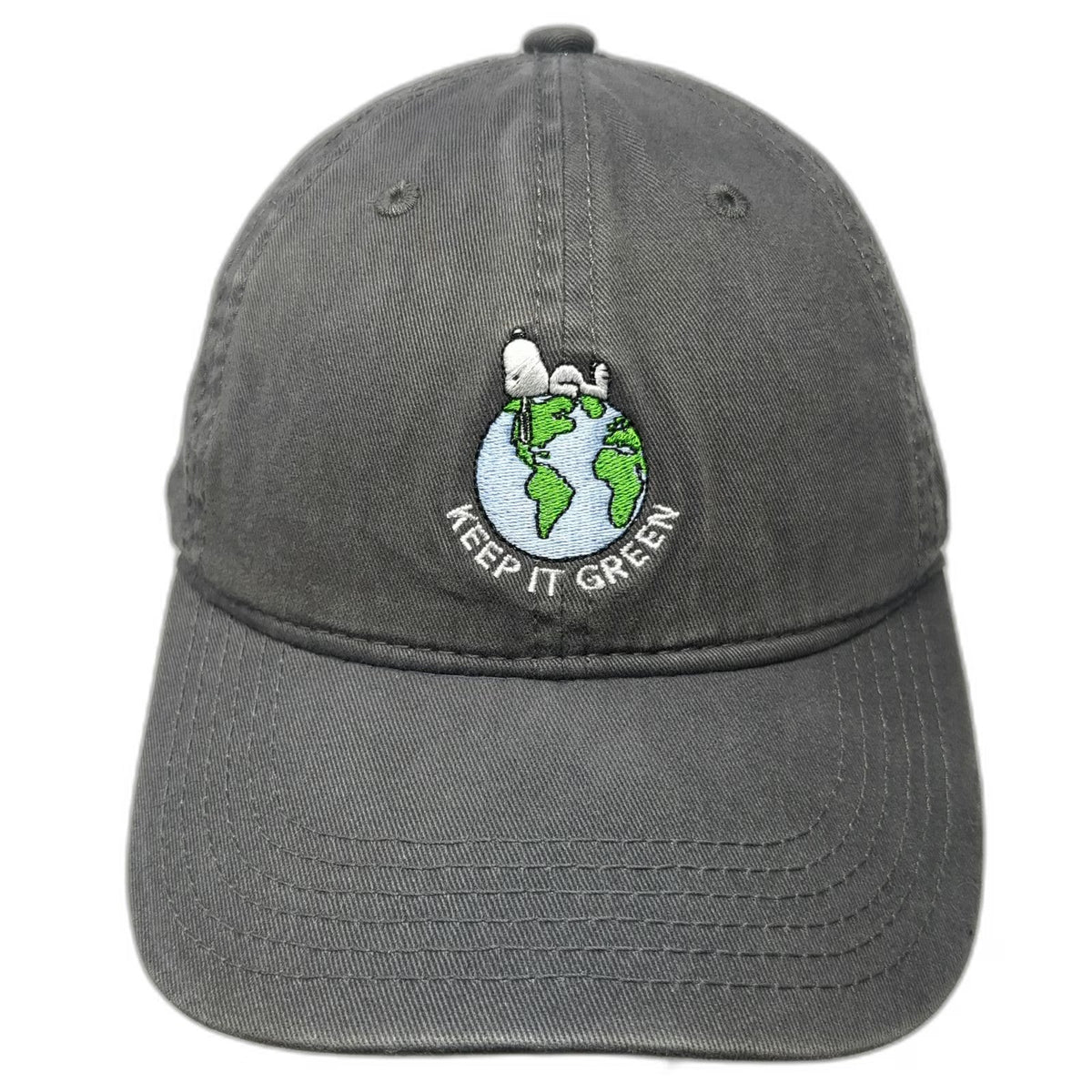 Peanuts Snoopy Keep It Green Earth Gray One Size Baseball Cap Hat Slideback