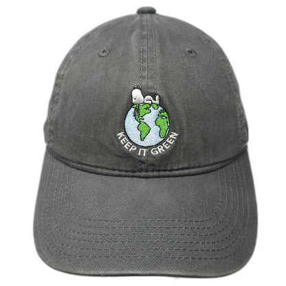 Peanuts Snoopy Keep It Green Earth Gray One Size Baseball Cap Hat Slideback