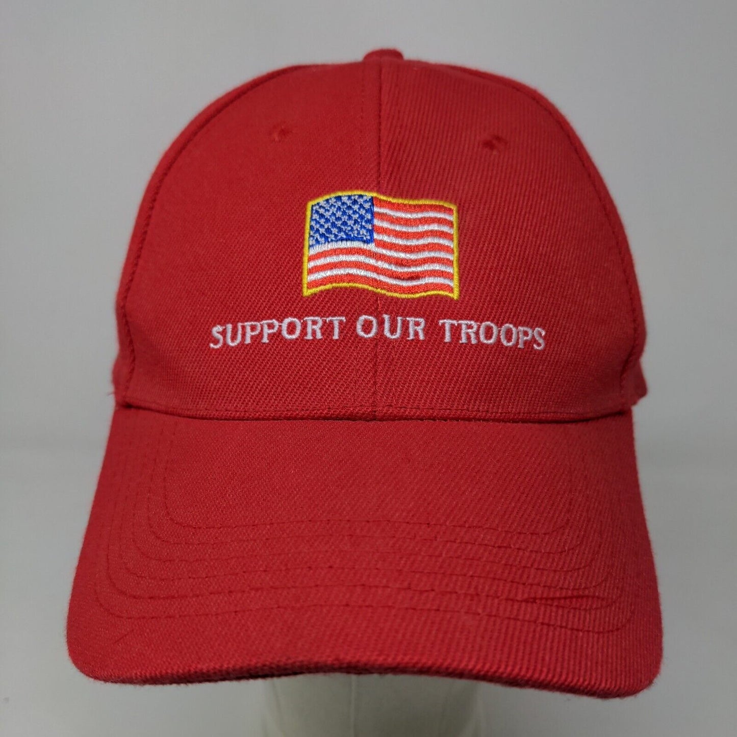 Unbranded Men's Slideback Hat Red Embroidered Support Troops Veterans Logo