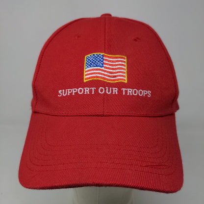 Unbranded Men's Slideback Hat Red Embroidered Support Troops Veterans Logo