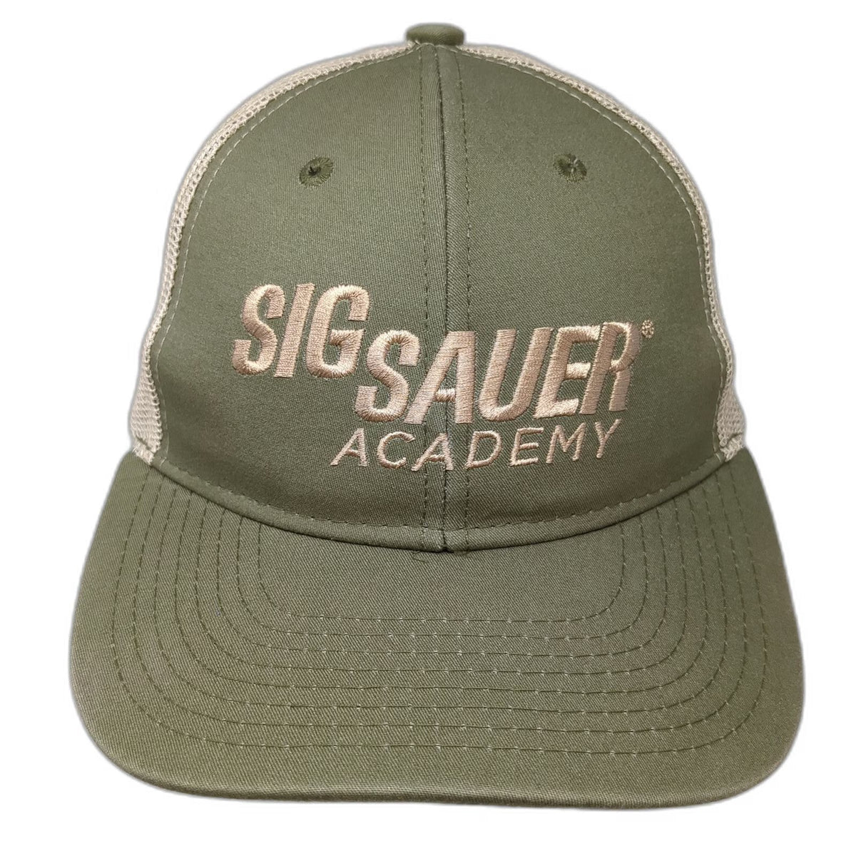 Sig Sauer Academy Hat Green One Size Baseball Cap Mesh Back Strapback Beige Logo