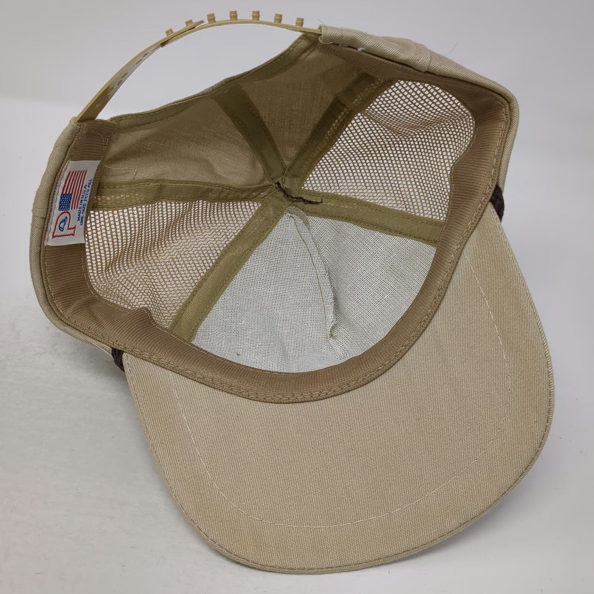 Union Pacific Railroad 5 Panel Hat Beige One Size Trucker Mesh Snapback Rope USA