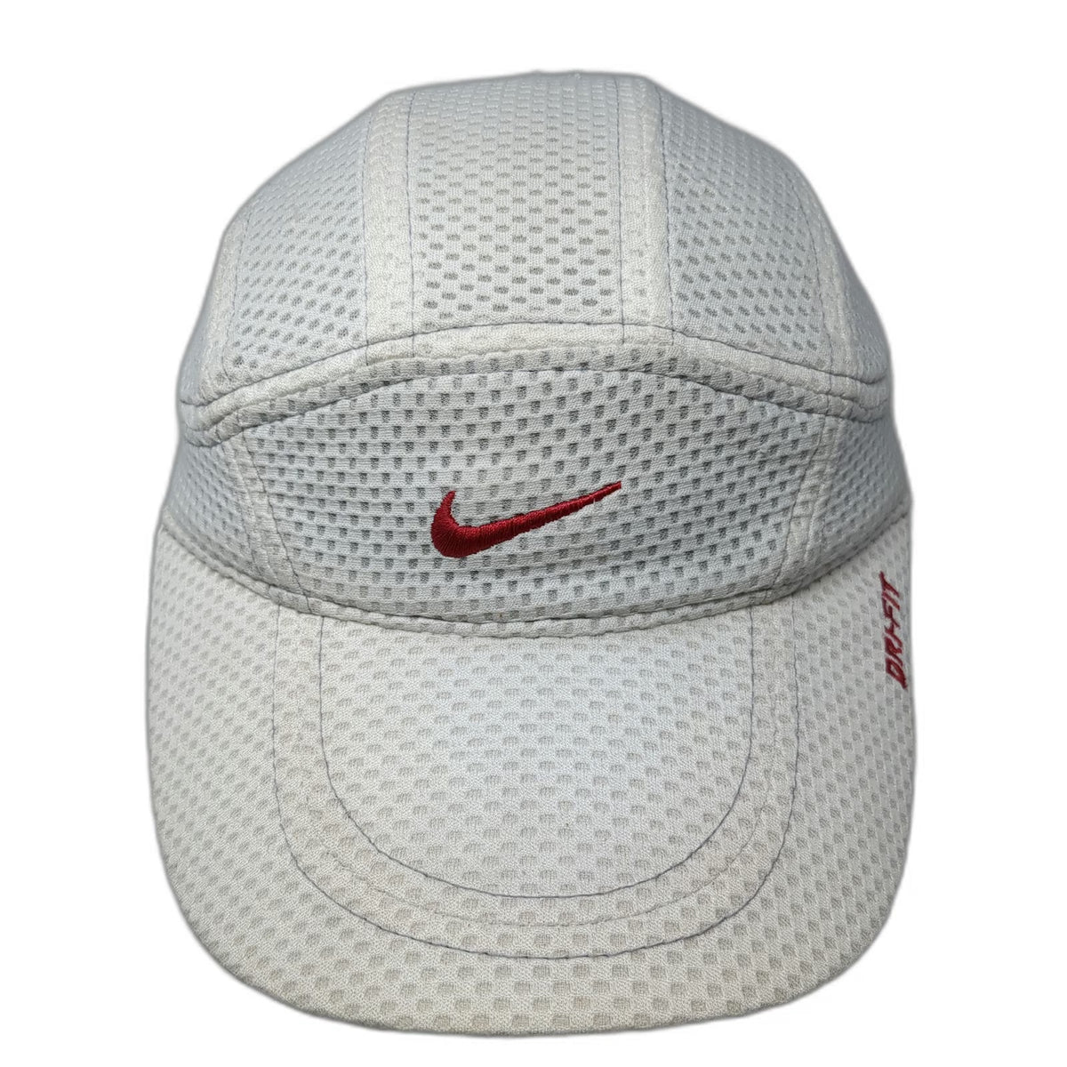Nike Baseball Cap White One Size Mesh Dri-Fit Red Swoosh Strapback Running Hat