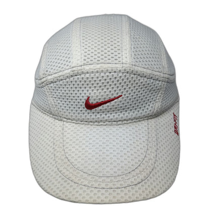 Nike Baseball Cap White One Size Mesh Dri-Fit Red Swoosh Strapback Running Hat