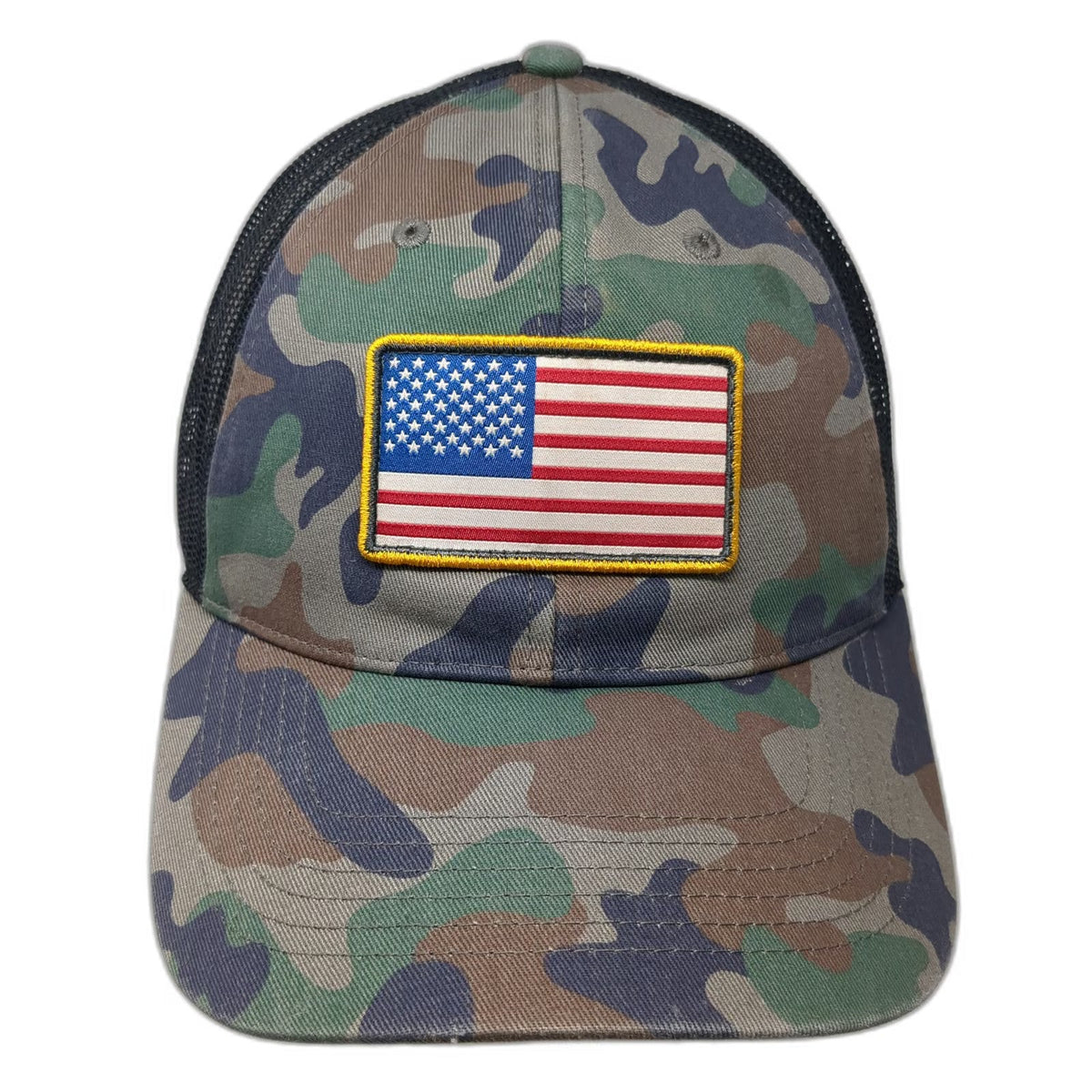 Green Trucker Hat OSFM Camo USA American Flag Patch Mesh Back Snapback Baseball