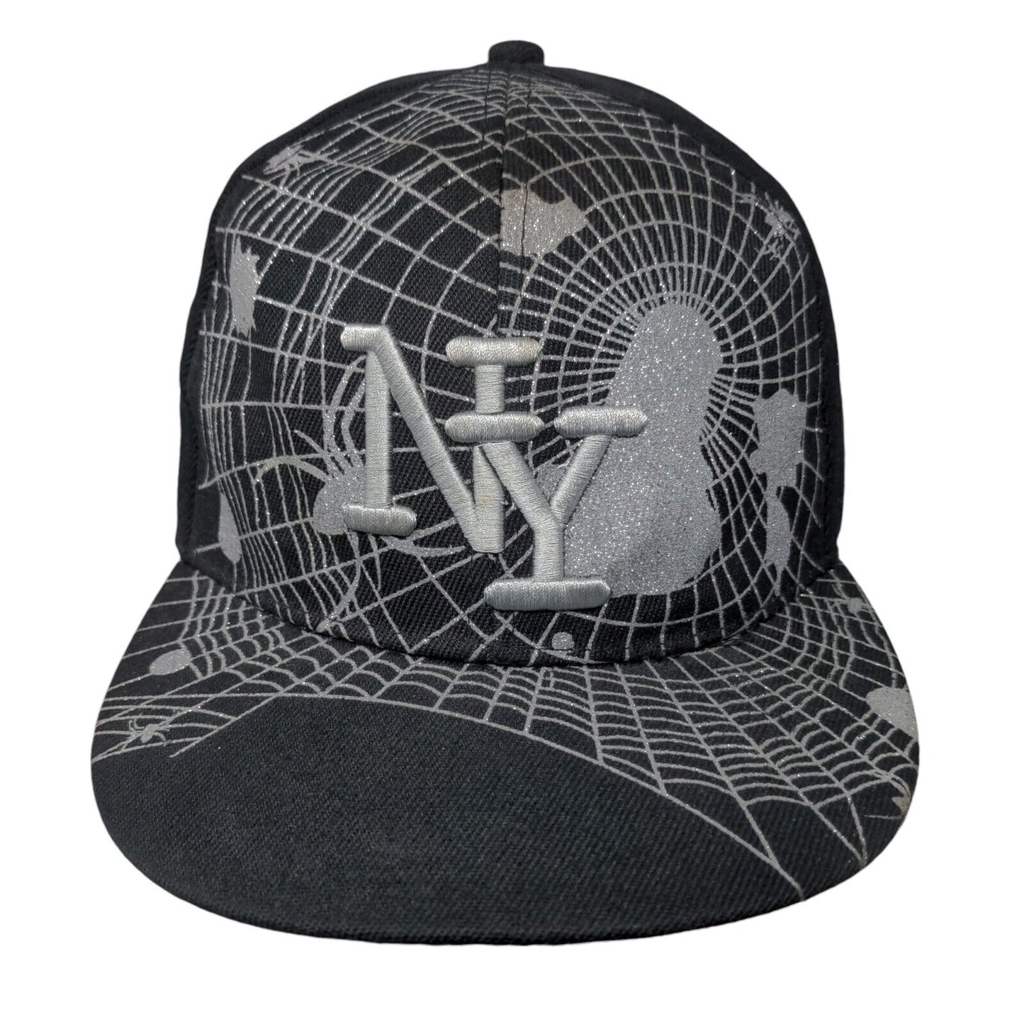 NY Spider Web Fitted Hat Black 7 1/4 Embroidered Vent Holes 6 Panel Halloween
