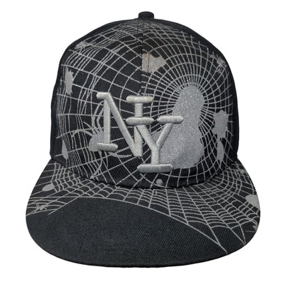 NY Spider Web Fitted Hat Black 7 1/4 Embroidered Vent Holes 6 Panel Halloween