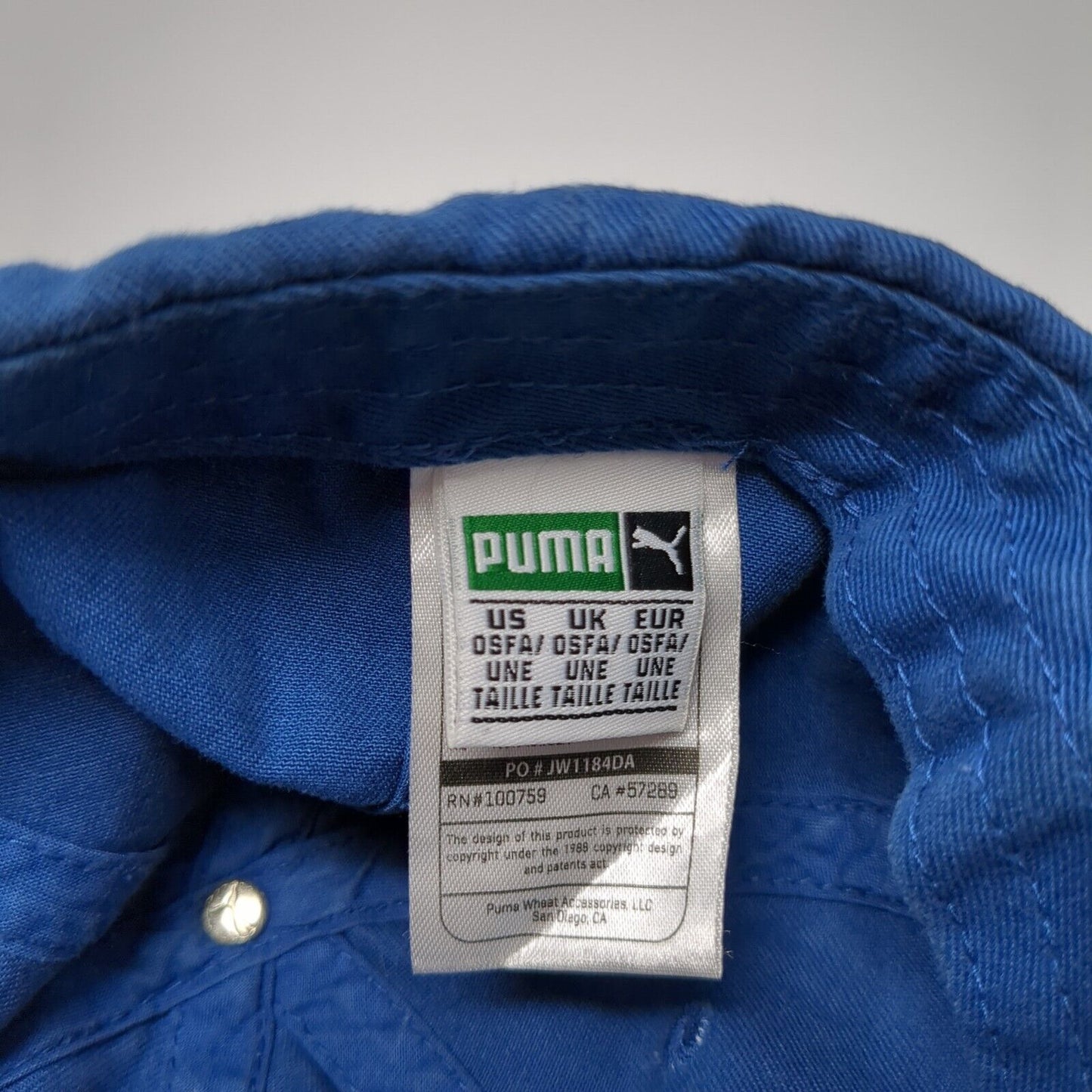 Puma Slideback Hat Blue One Size Adjustable Embroidered Logo Vent Holes