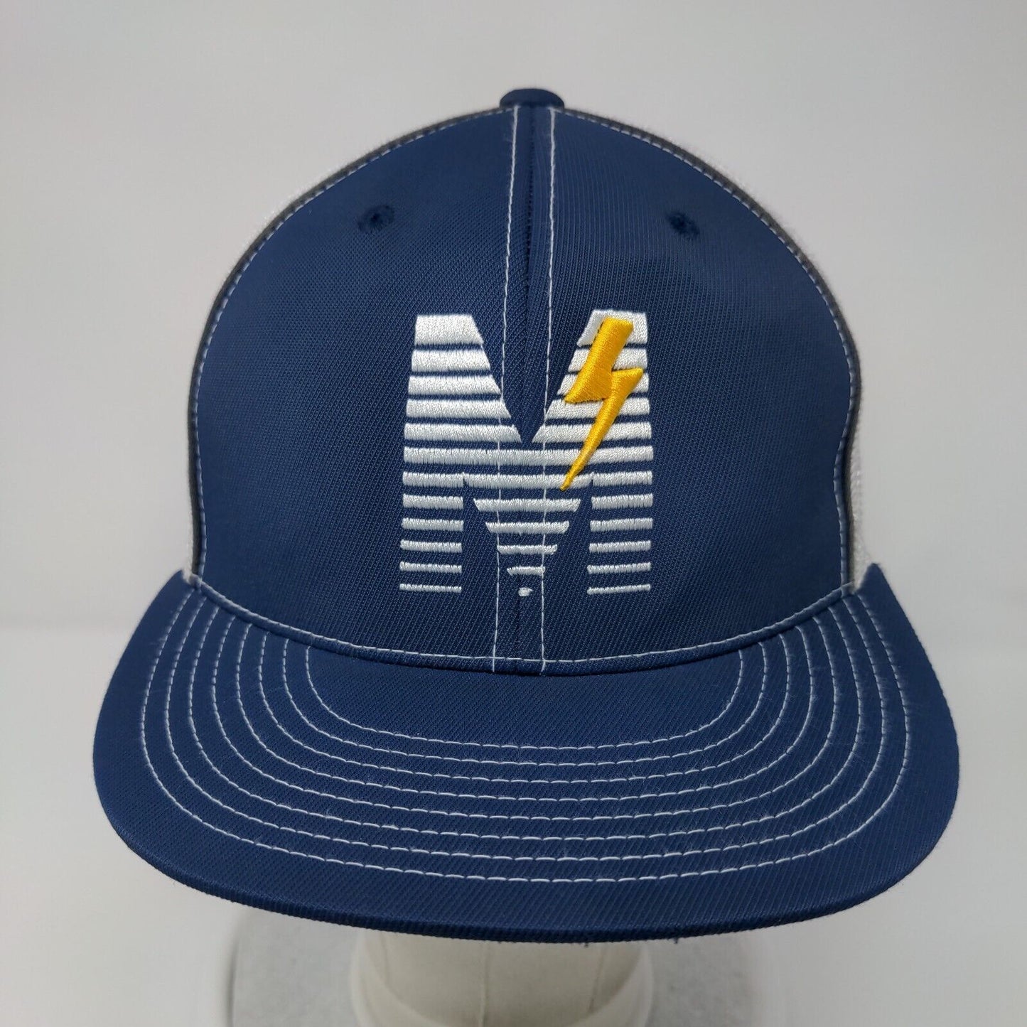 M Lightning Fitted Trucker Hat Blue S/M D-Series Mesh Back Pacific Headwear