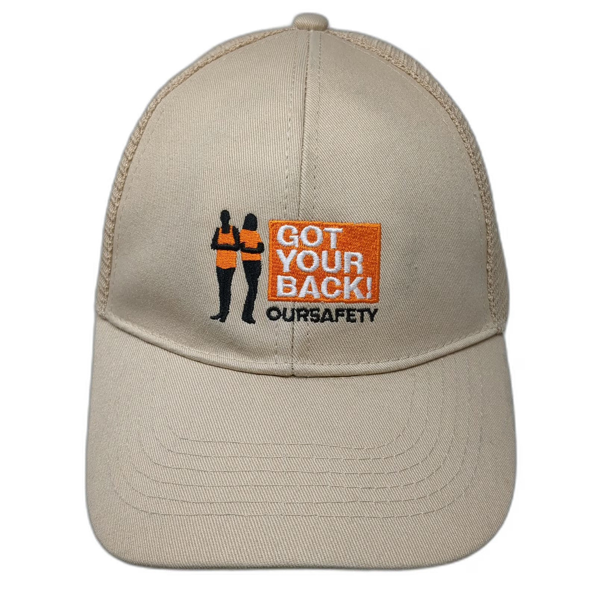 Trucker Hat Beige One Size Mesh Back OurSafety Got Your Back Graphic Snapback