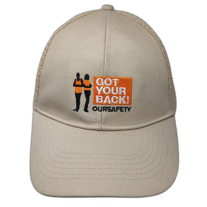 Trucker Hat Beige One Size Mesh Back OurSafety Got Your Back Graphic Snapback