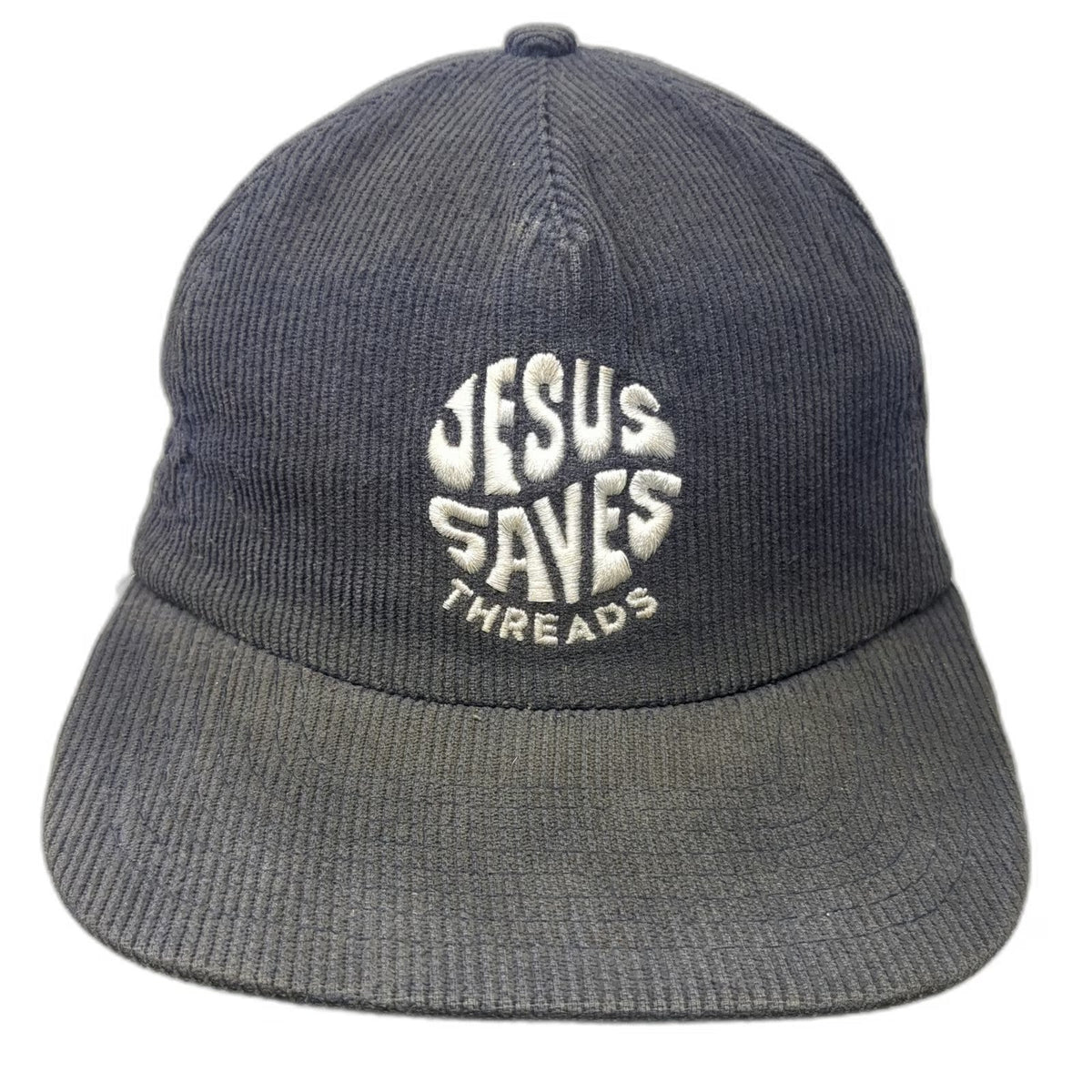 Jesus Saves Threads 5 Panel Blue One Size Corduroy Snapback Hat Embroidered