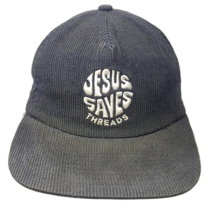 Jesus Saves Threads 5 Panel Blue One Size Corduroy Snapback Hat Embroidered