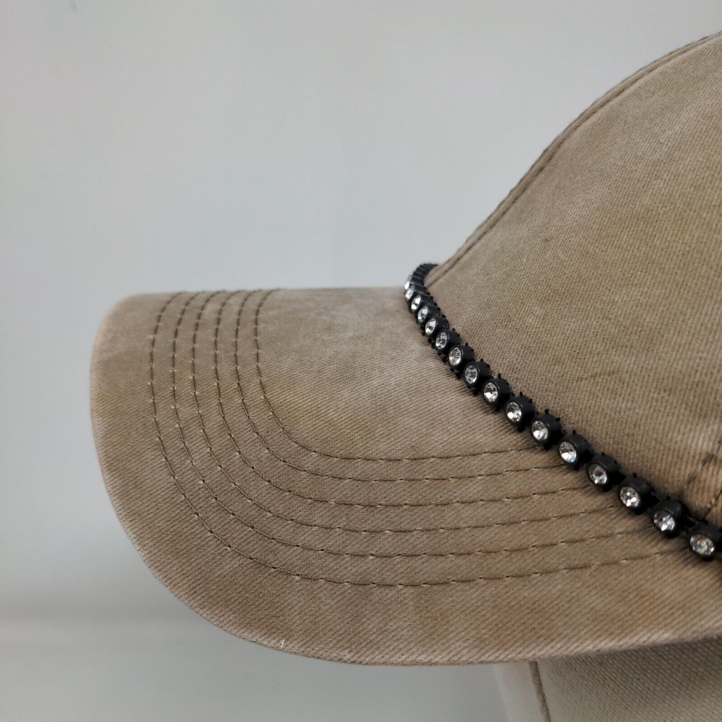 Unbranded Slideback Hat Tan One Size Adjustable Bling Rhinestone 6 Panel
