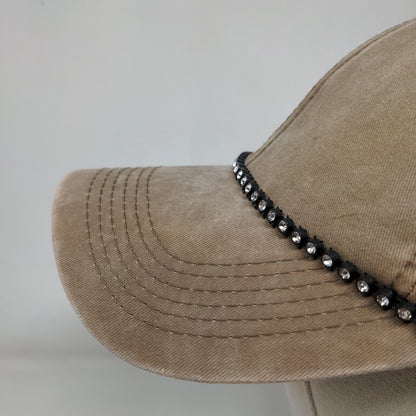 Unbranded Slideback Hat Tan One Size Adjustable Bling Rhinestone 6 Panel