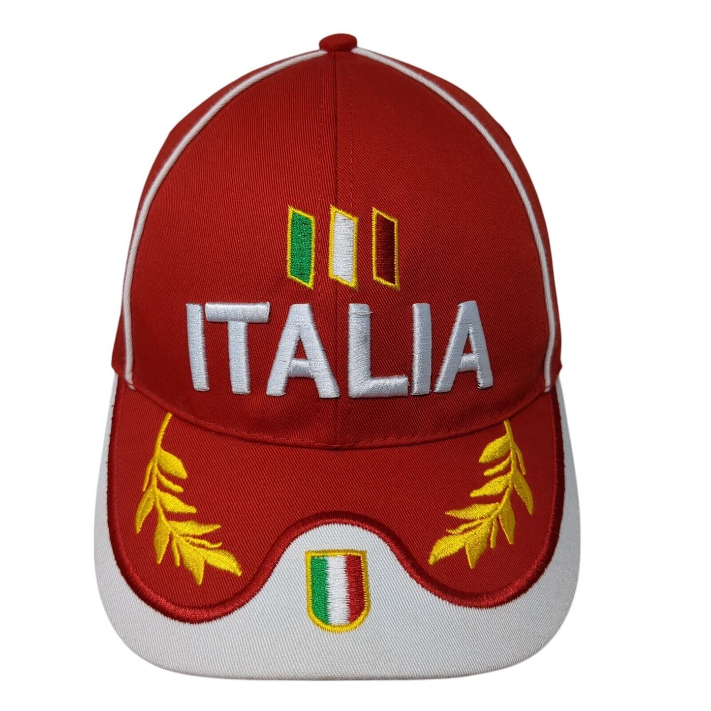Italia Strapback Hat Red One Size Adjustable Embroidered Patriotic 6 Panel