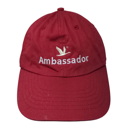 Ambassador Strapback Hat Red OSFM Embroidered Adjustable Vent Holes