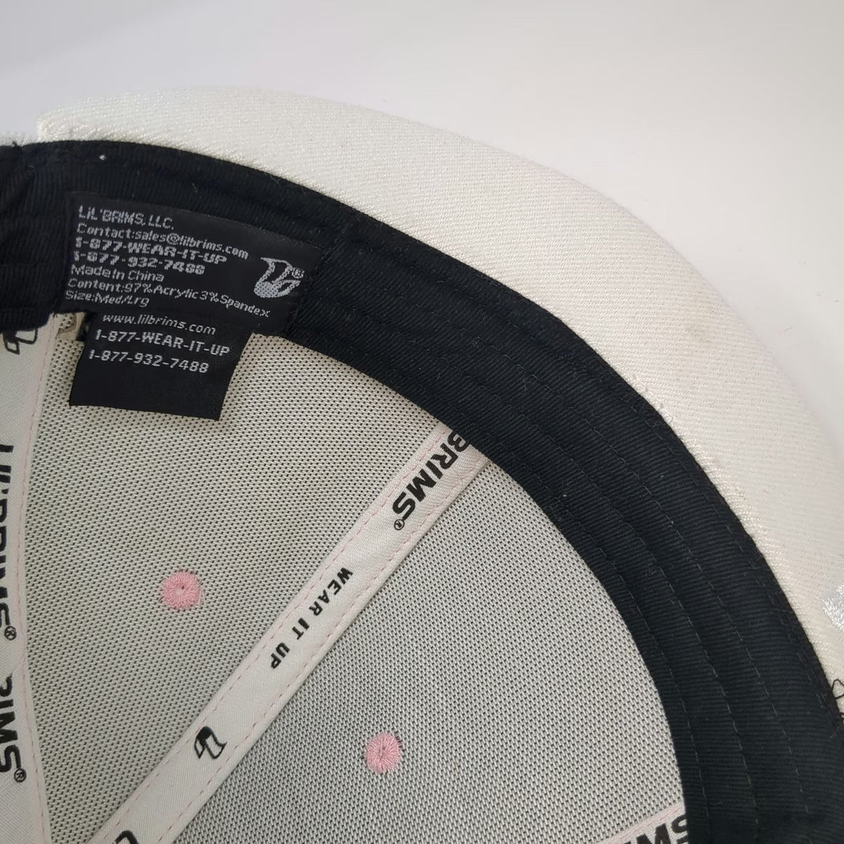 Lil Brims Baseball Cap White Pink Green One Size Scroll Print Stretch Fit Hat