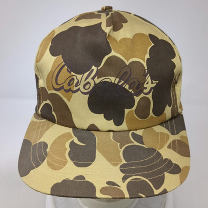 Cabela's 5 Panel Beige Duck Camo Snapback Cotton Flat Brim Script Hat Vintage