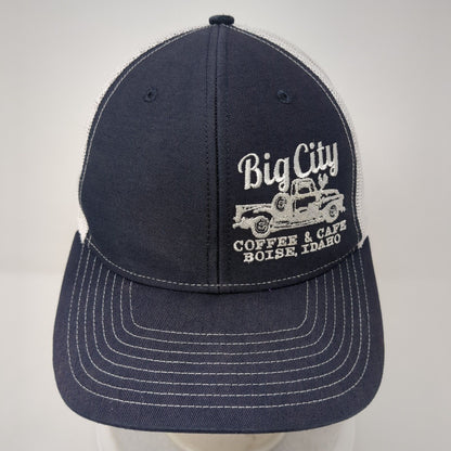 Big City Coffee & Cafe Snapback Trucker Hat Blue One Size Mesh Back