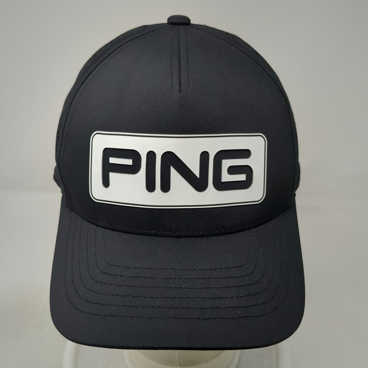 PING Trucker Hat Black One Size Snapback Golf Flexfit 110 Perforated 5-Panel