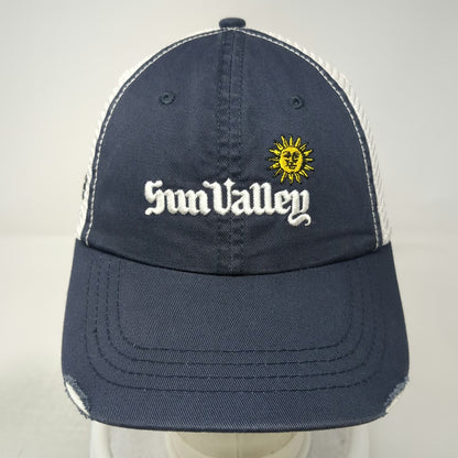 Blue White OSFM Baseball Cap Hat Mesh Back Distressed Sun Valley Idaho Tennis
