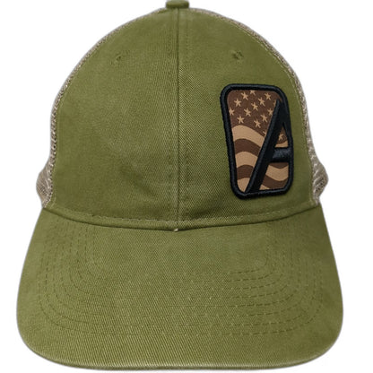 Alpha Outpost Trucker Hat Green One Size Mesh Back American Flag Patch Snapback