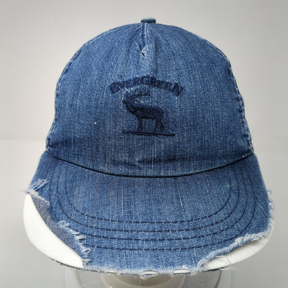 Ever Green Baseball Cap Blue One Size Adjustable Embroidered Distressed Denim